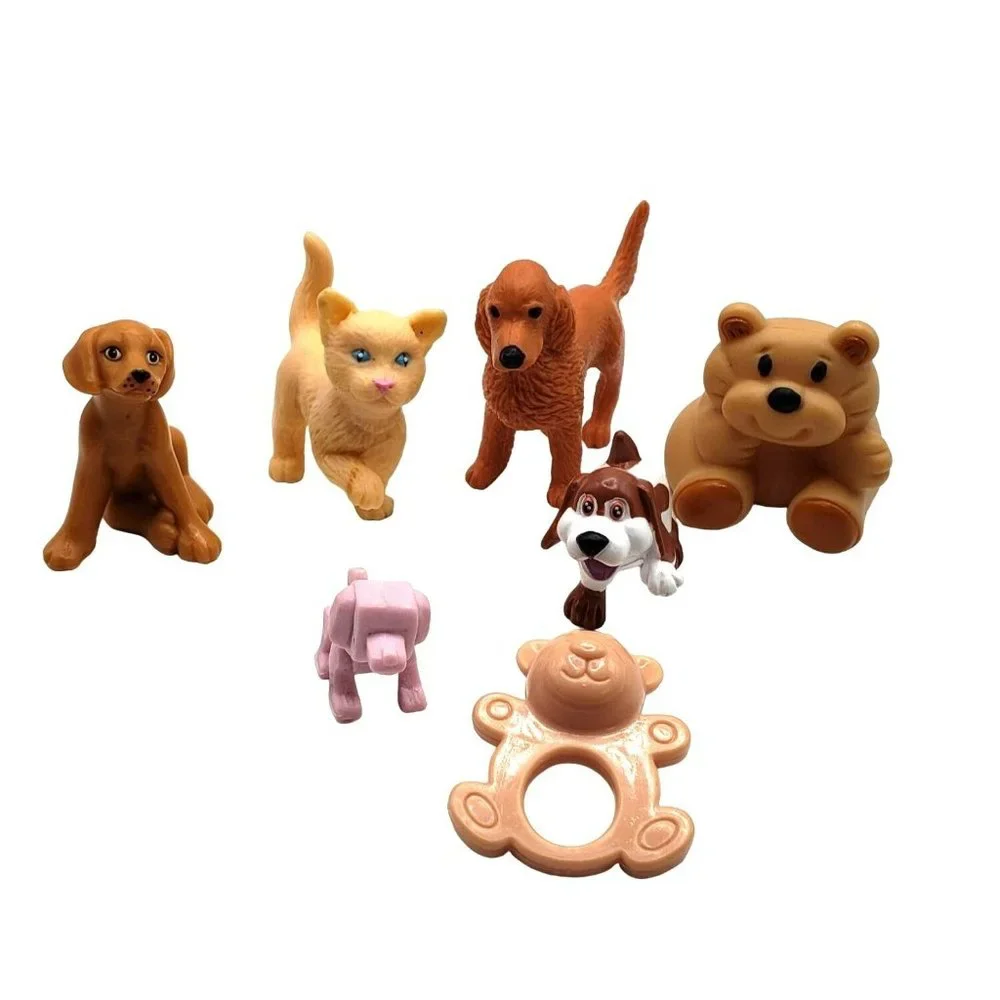 Barbie 7pc Lot Animals Pets Replacement Doll House Diorama Cat Dog Bear
